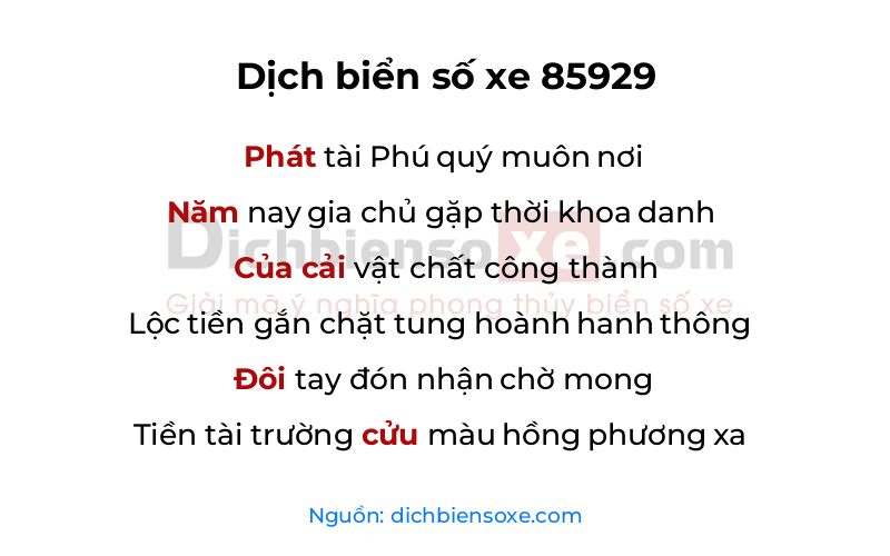Dịch thơ biển số 85929