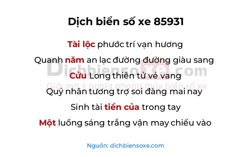 Dịch thơ biển số 85931