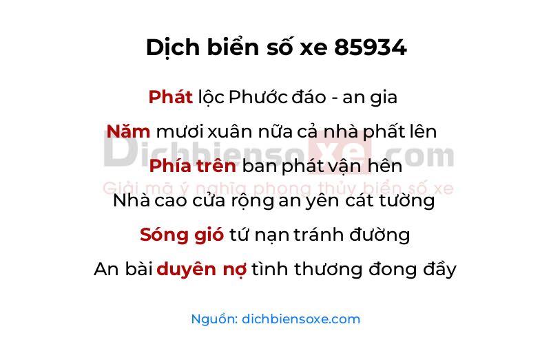 Dịch thơ biển số 85934