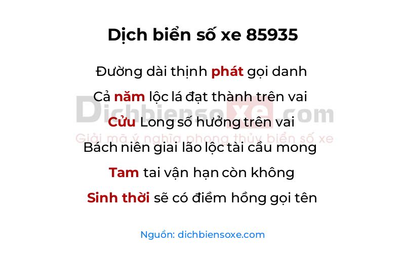Dịch thơ biển số 85935