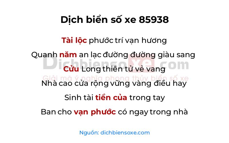 Dịch thơ biển số 85938