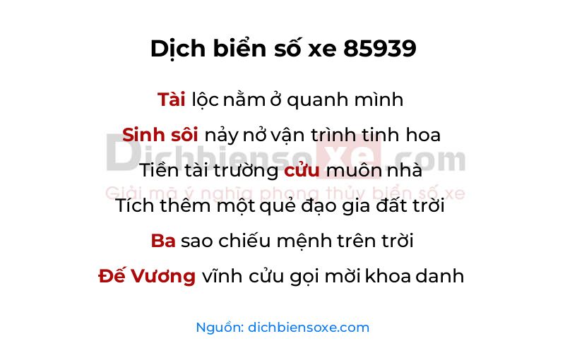 Dịch thơ biển số 85939
