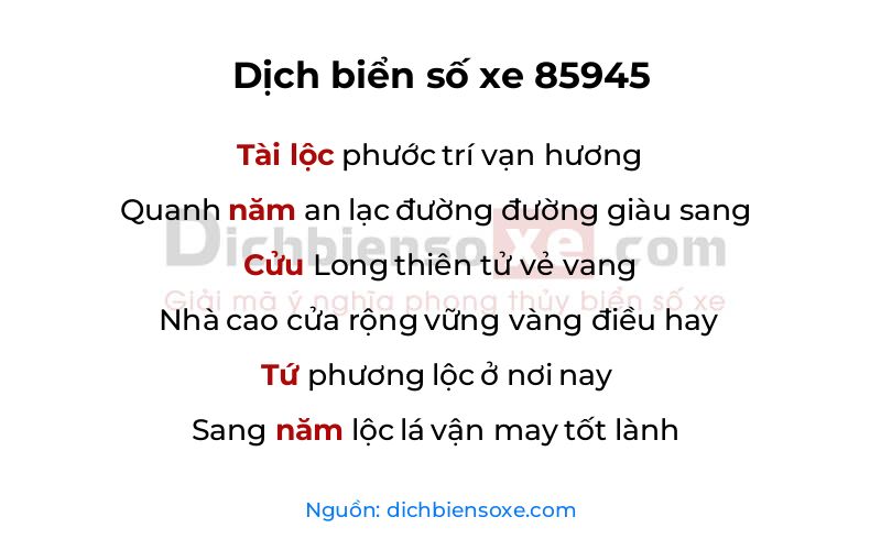 Dịch thơ biển số 85945