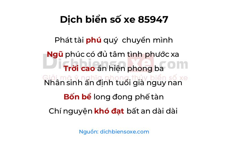 Dịch thơ biển số 85947