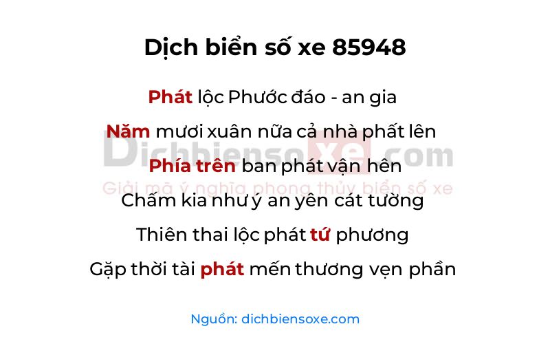 Dịch thơ biển số 85948