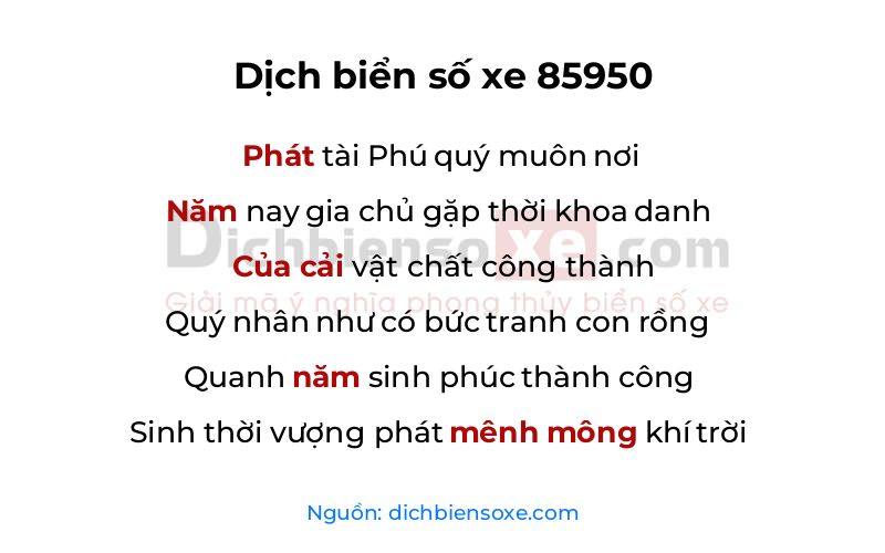 Dịch thơ biển số 85950
