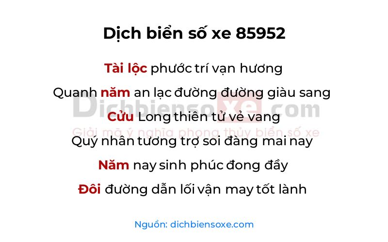 Dịch thơ biển số 85952