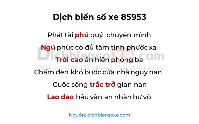 Dịch thơ biển số 85953