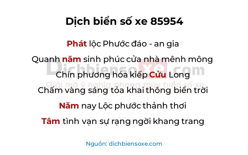 Dịch thơ biển số 85954