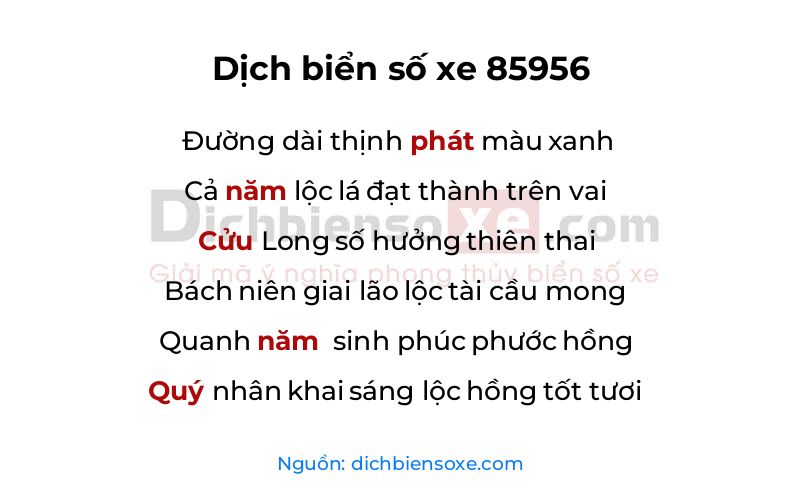 Dịch thơ biển số 85956