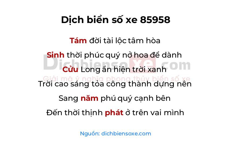 Dịch thơ biển số 85958