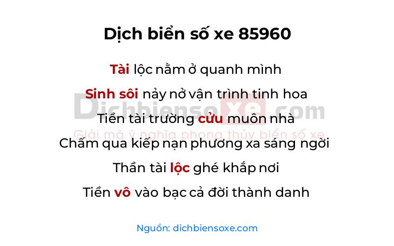 Dịch thơ biển số 85960