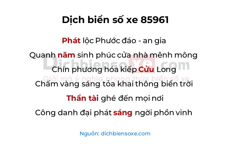 Dịch thơ biển số 85961