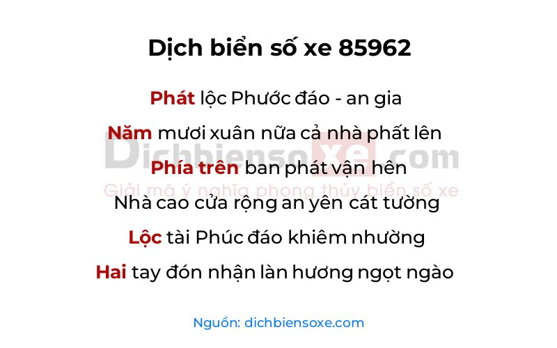 Dịch thơ biển số 85962