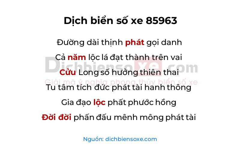 Dịch thơ biển số 85963