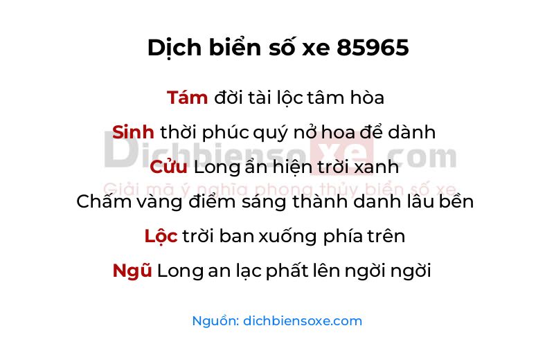 Dịch thơ biển số 85965