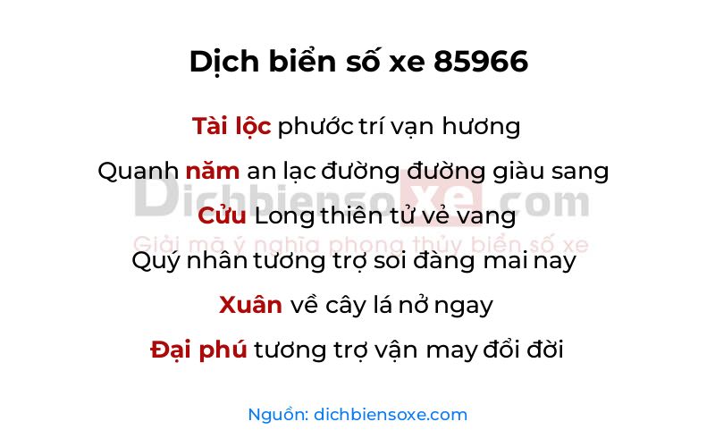Dịch thơ biển số 85966
