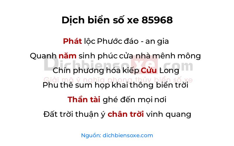 Dịch thơ biển số 85968