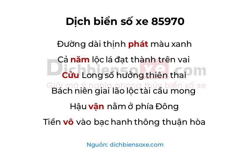 Dịch thơ biển số 85970