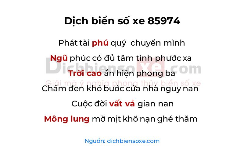 Dịch thơ biển số 85974