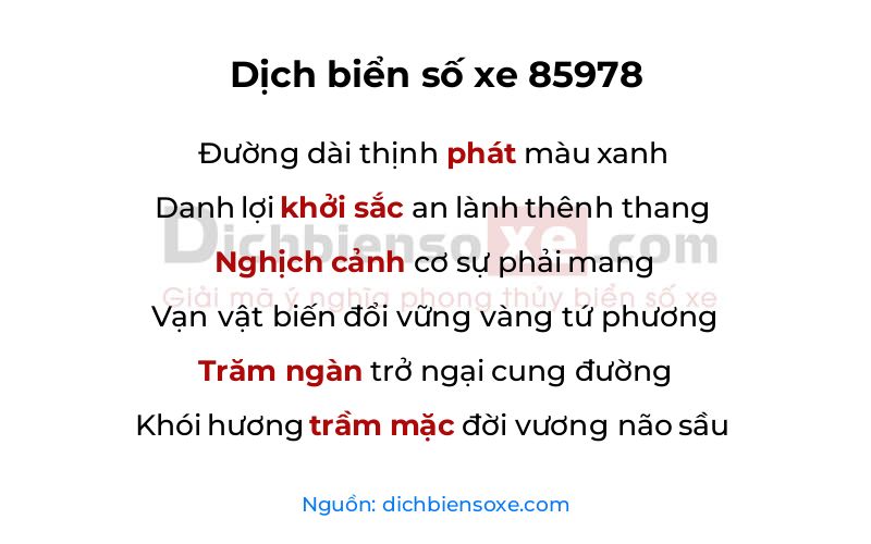 Dịch thơ biển số 85978