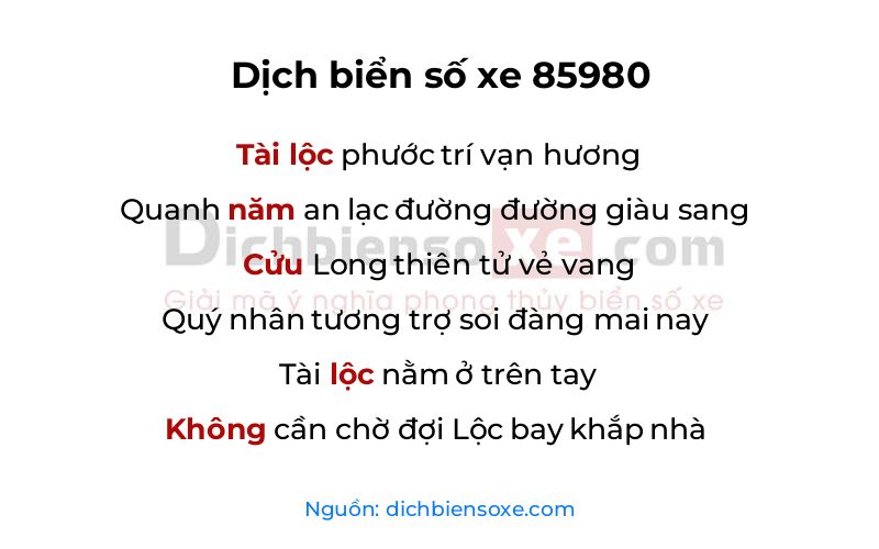 Dịch thơ biển số 85980