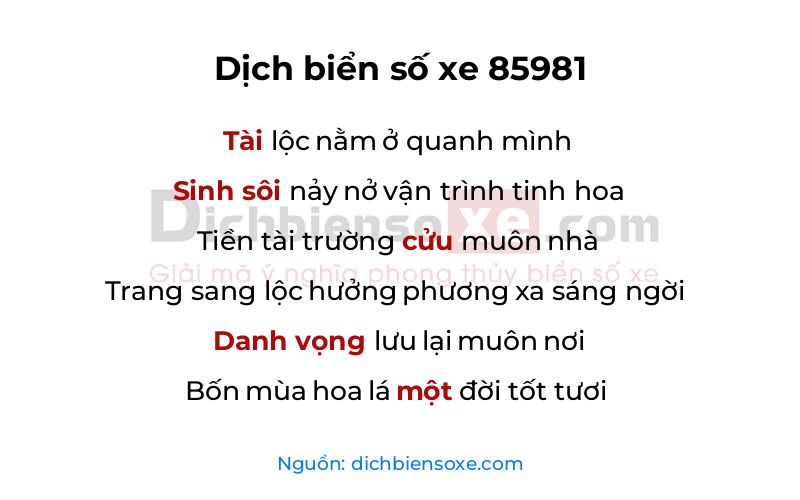 Dịch thơ biển số 85981