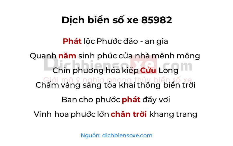 Dịch thơ biển số 85982
