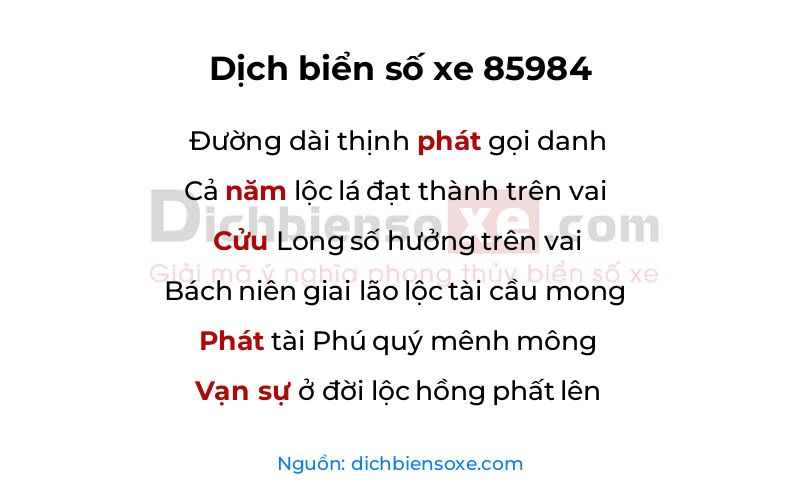 Dịch thơ biển số 85984