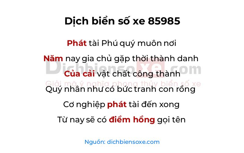 Dịch thơ biển số 85985