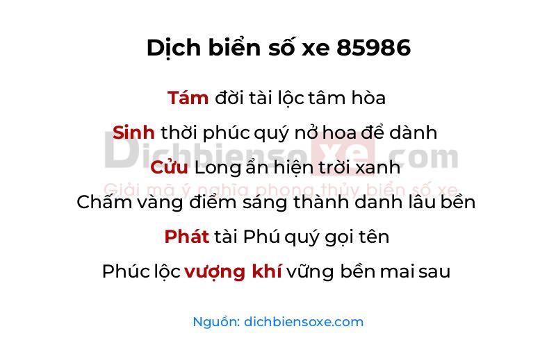 Dịch thơ biển số 85986