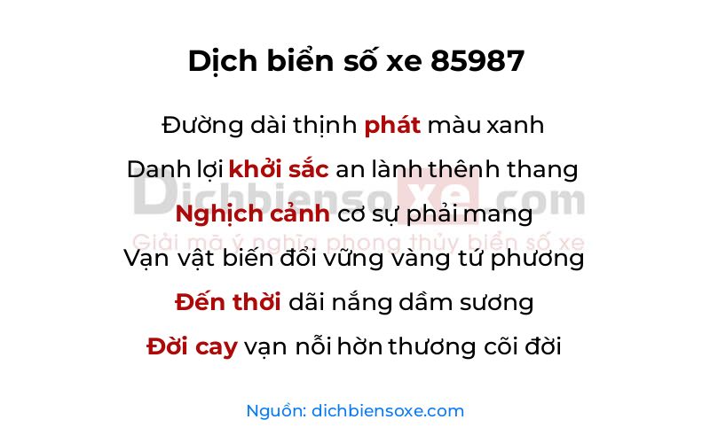 Dịch thơ biển số 85987