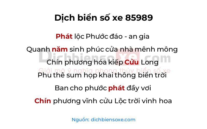 Dịch thơ biển số 85989