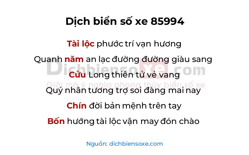 Dịch thơ biển số 85994