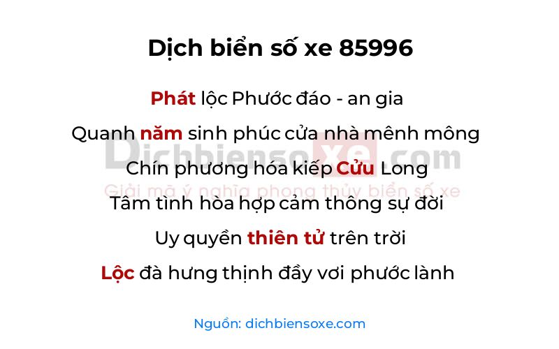 Dịch thơ biển số 85996