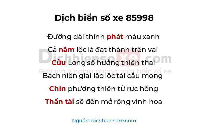 Dịch thơ biển số 85998