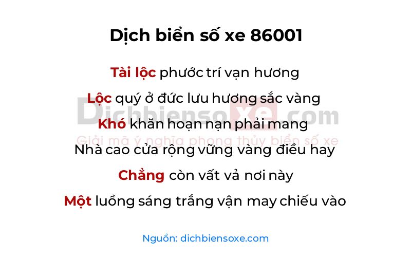 Dịch thơ biển số 86001