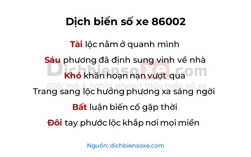 Dịch thơ biển số 86002