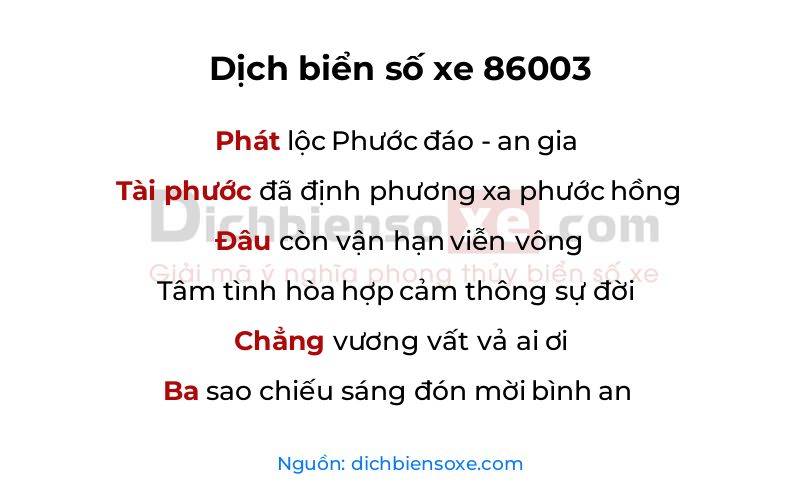 Dịch thơ biển số 86003