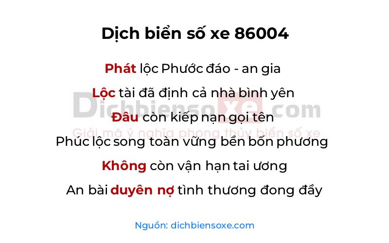 Dịch thơ biển số 86004