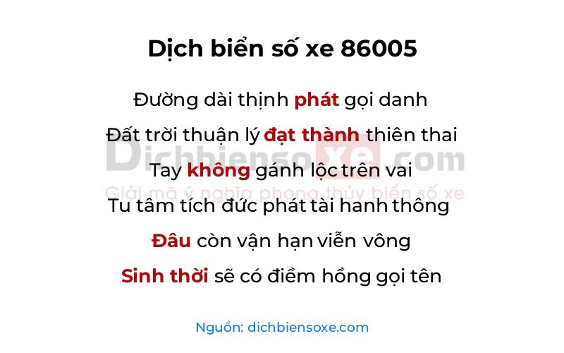 Dịch thơ biển số 86005