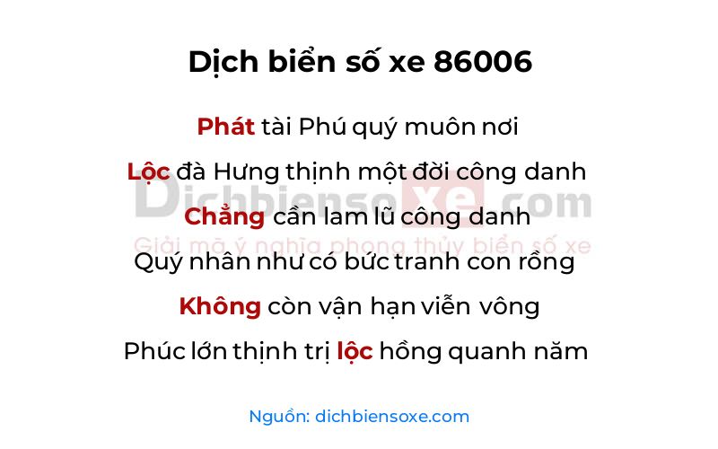 Dịch thơ biển số 86006