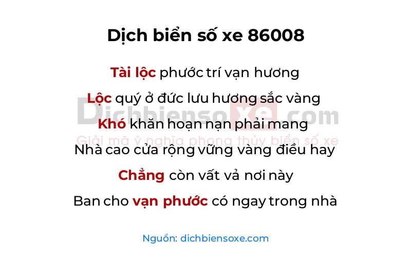 Dịch thơ biển số 86008