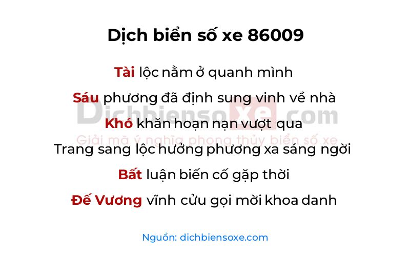 Dịch thơ biển số 86009