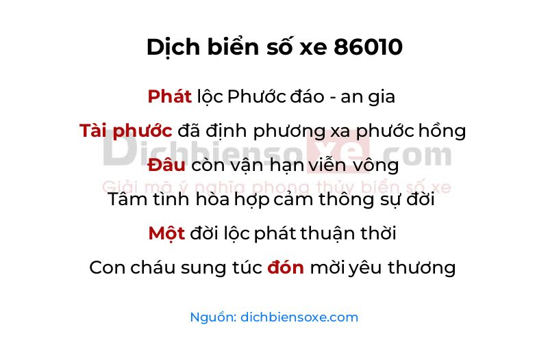 Dịch thơ biển số 86010