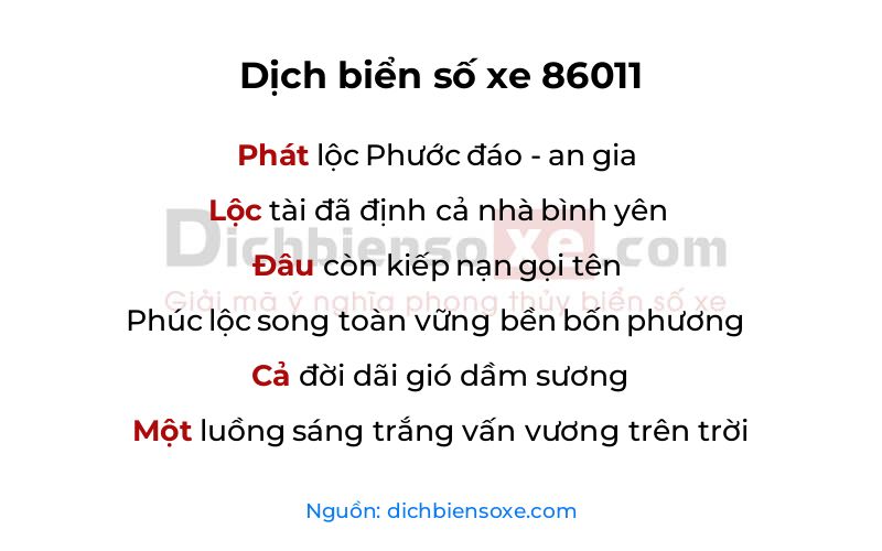 Dịch thơ biển số 86011