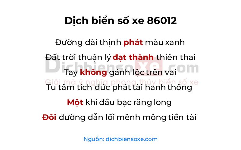 Dịch thơ biển số 86012