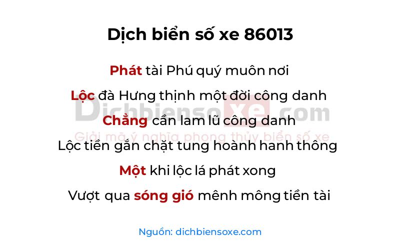Dịch thơ biển số 86013