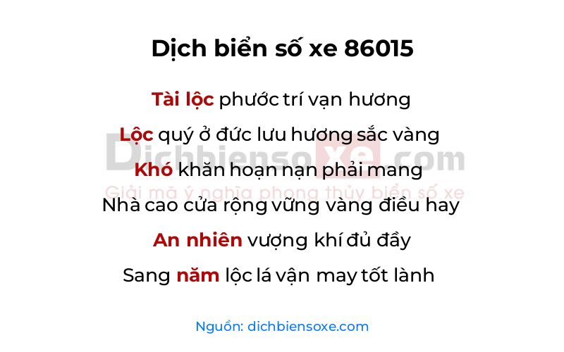 Dịch thơ biển số 86015