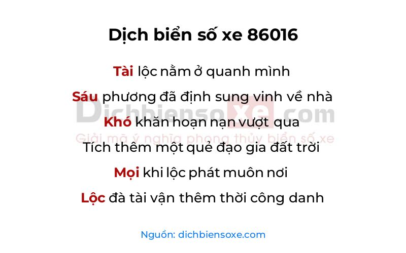 Dịch thơ biển số 86016